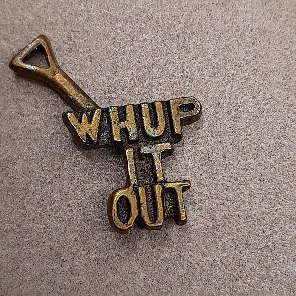 Vintage "Whup It Out" shovel metal lapel tie- tac pin Gold/Brass-Tone